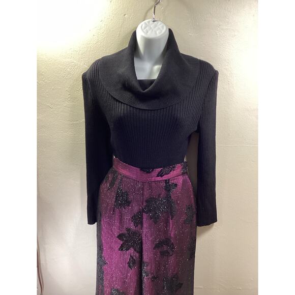 ZION NY Purple Black Metallic Floral Evening Wide 90s High Waist Pants S 27w Hot - Picture 8 of 14